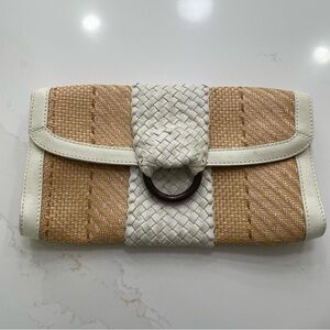 Cole Haan Tan and White Woven Clutch